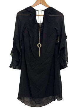 Talia Sodi Black Sheer Ruffle Sleeve Dress With Necklace Small